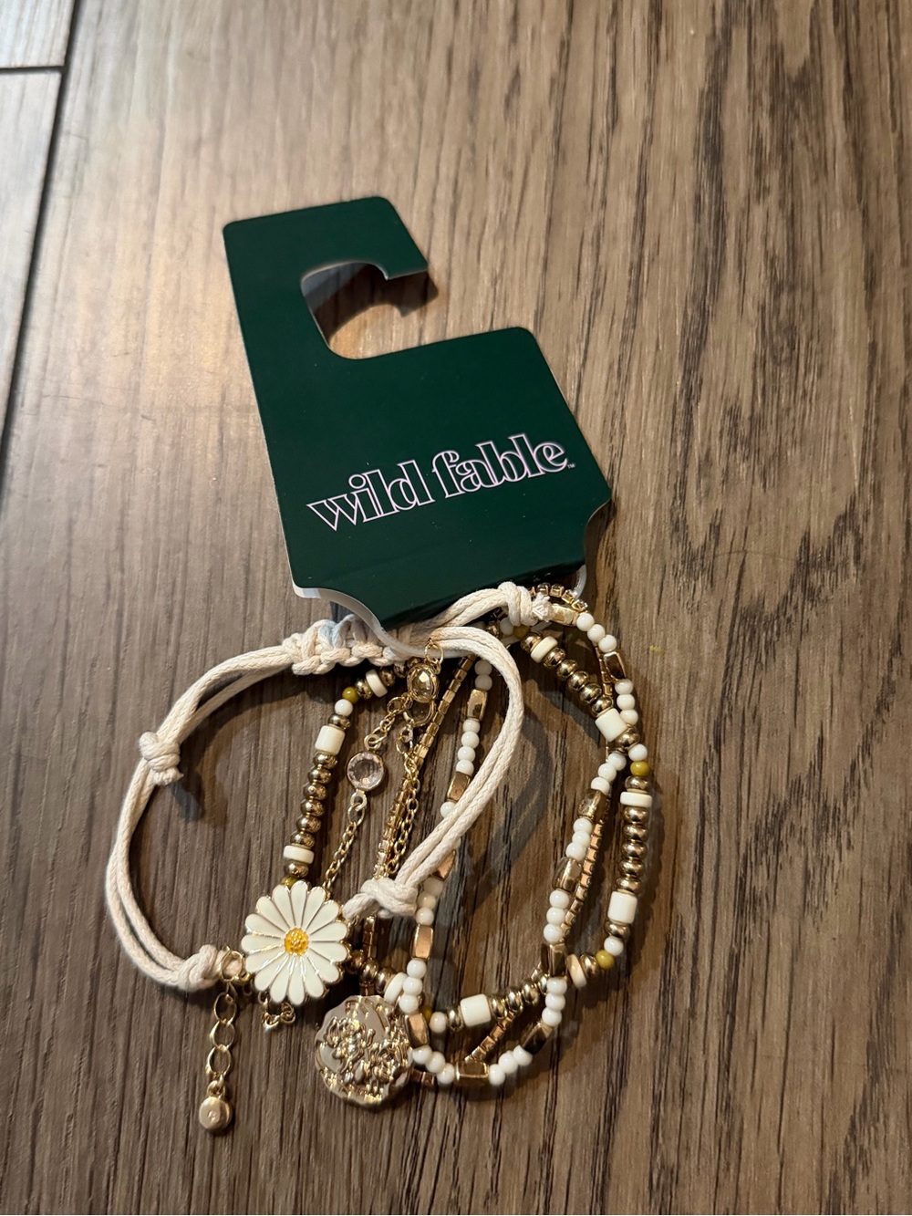 wild fable White and Gold Daisy Layered Bracelet Set